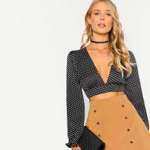 Shein Bow Tied Back Crop Polka Dot Top
