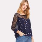 Shein Lace Panel Star Print Top