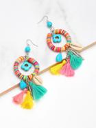 Shein Tassel & Turquoise Decorated Charm Drop Earrings