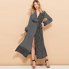 Shein Polka Dot Self Tie Waist Wrap Dress