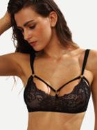 Shein Black Ring Accent Strappy Lace Bikini Top