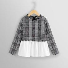 Shein Girls Zip Back Plaid Contrast Top