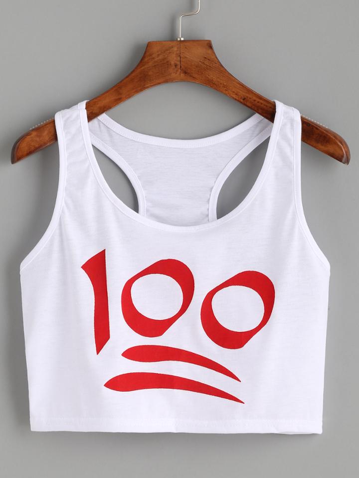 Shein White Number Print Crop Tank Top