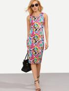 Shein Multicolor Print Sleeveless Sheath Dress