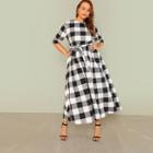 Shein Plus Self Belted Gingham Dress