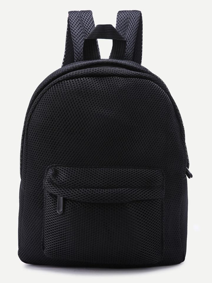 Shein Black Front Zipper Nylon Mesh Backpack
