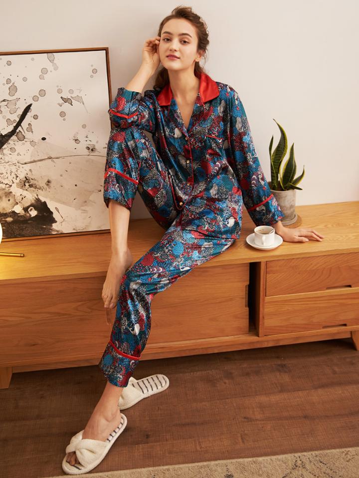 Shein Allover Floral Print Shirt & Pants Pj Set