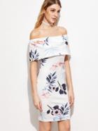 Shein White Floral Foldover Off The Shoulder Sheath Dress