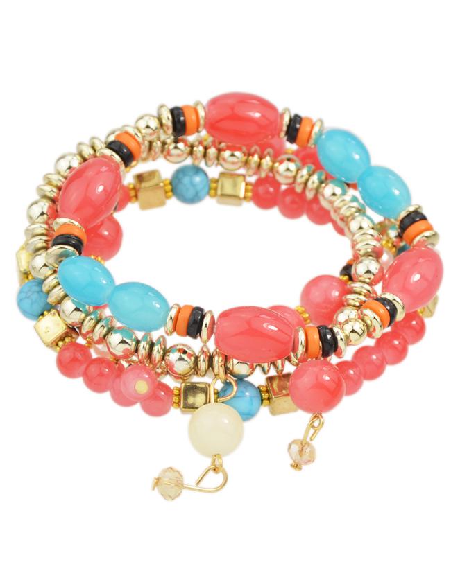 Shein Multilayers Elastic Red Beads Bracelet For Women