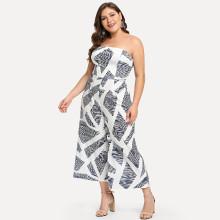 Shein Plus Striped Pleated Back Tube Jumpsuit