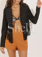 Shein Black Long Sleeve Tassel Jacket