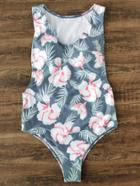 Shein Floral Print V Neck One-piece Swimwear