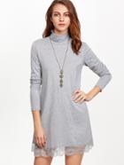 Shein Grey High Neck Lace Hem Shift Dress