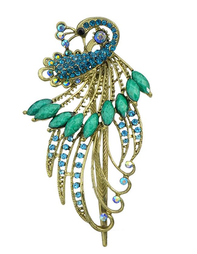 Shein Blue Rhinestone Peacock Hair Clip