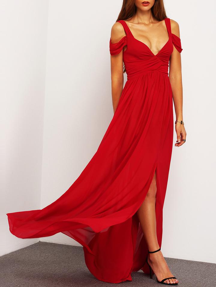 Shein Cold Shoulder Split Maxi Dress