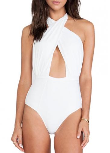 Rosewe Cross Halter Neck White One Piece Swimwear