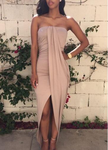 Rosewe Front Slit Strapless Asymmetric Dress