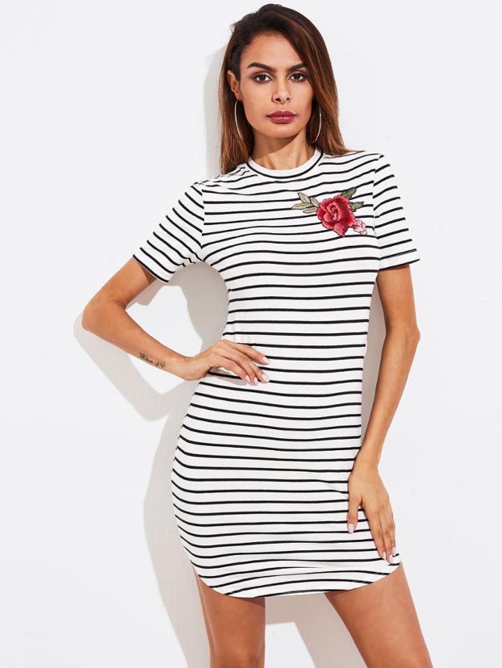 Shein Embroidery Patch Curved Hem Dress