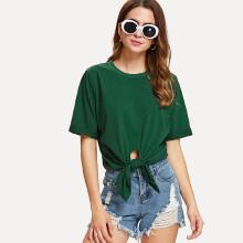 Shein Knot Front Rolled Cuff Tee