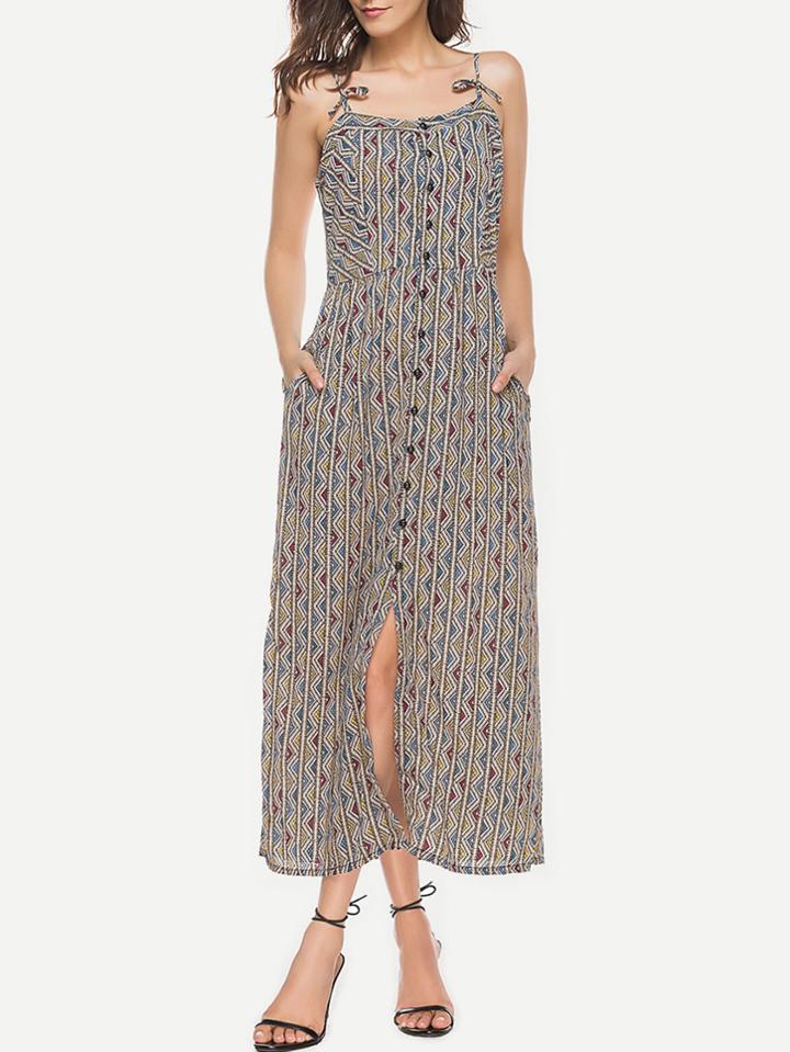 Shein Aztec Print Button Front Cami Dress
