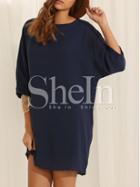 Shein Navy Batwing Sleeve Round Neck Design Dolman Casual Dress