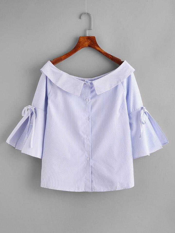 Shein Vertical Striped Split Flute Sleeve Blouse