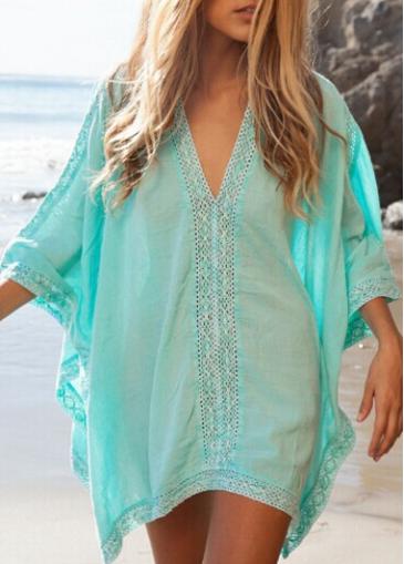Rosewe V Neck Batwing Sleeve Green Bikini Cover Up