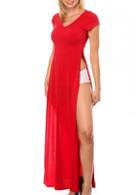 Rosewe Catching Cap Sleeve V Neck Red Maxi Dress