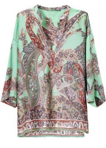 Rosewe Latest Three Quarter Sleeve V Neck Print T Shirts