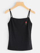 Shein Flower Embroidered Rib Knit Cami Top