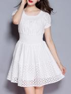 Shein White Elastic-waist Hollow A-line Dress