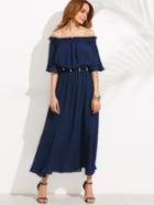 Shein Off Shoulder Elbow Sleeve Elasticized Shirred Dress