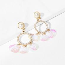 Shein Faux Pearl & Shell Design Hoop Drop Earrings