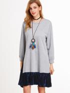 Shein Grey Drop Shoulder Contrast Velvet Hem Sweatshirt Dress