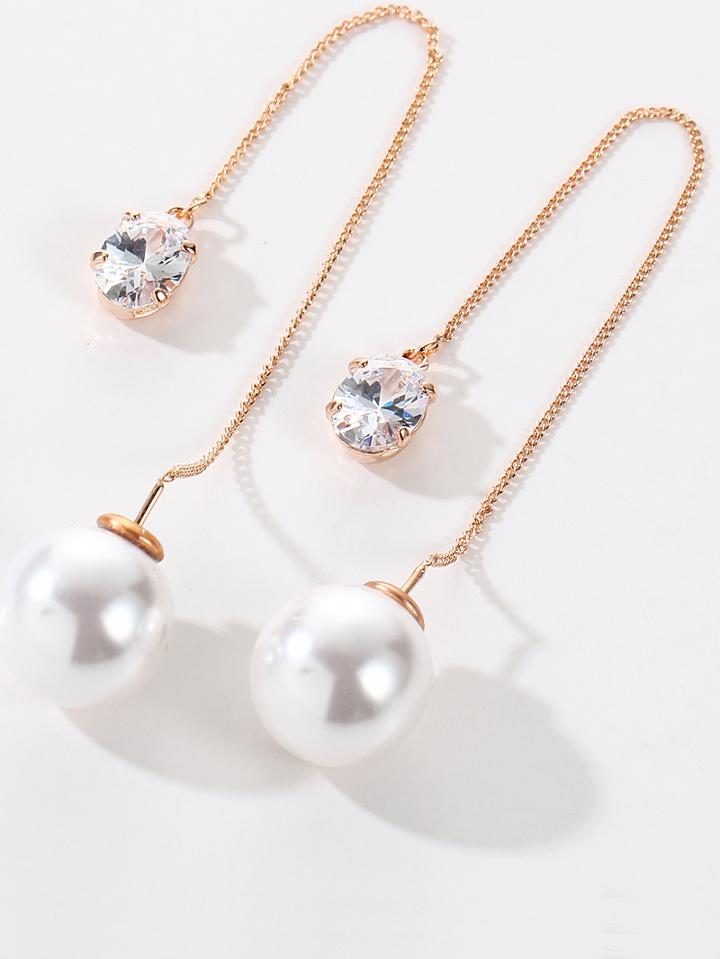 Shein Rhinestone Drop Earrings With Faux Pearl