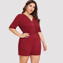 Shein Plus V Neckline Zip Up Detail Romper