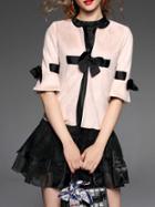 Shein Apricot Bowknot Half Sleeve Coat
