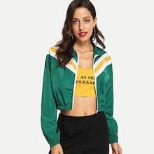 Shein Stripe Contrast Raglan Sleeve Jacket