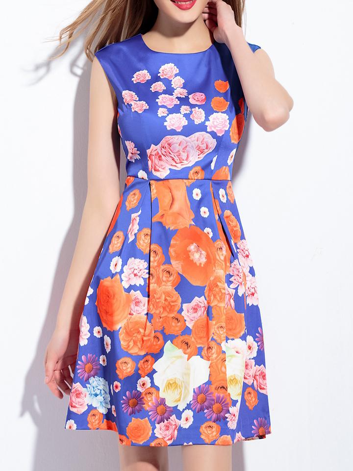 Shein Blue Floral A-line Dress