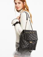 Shein Black Pu Quilted Flap Drawstring Backpack