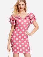 Shein Layered Flutter Sleeve Low Back Polka Dot Dress