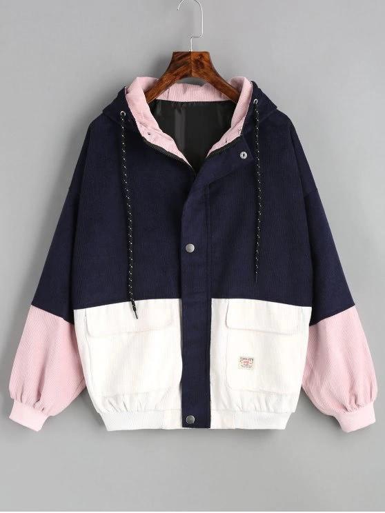 Shein Color Block Drawstring Hooded Jacket