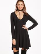 Shein Tie Front Plunge Asymmetric Swing Dress