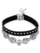 Shein Black Double Layer Leaf Rhinestone Studded Choker Necklace