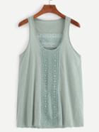 Shein Pale Green Lace Insert Hollow Out Tank Top