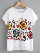 Shein Contrast Floral High Low Tee