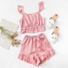 Shein Ruffle Strap Satin Top & Shorts Pj Set