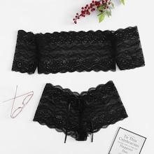 Shein Plus Off The Shoulder  Scalloped Trim Top & Panty