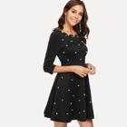 Shein Pearl Detail Scallop Trim Fit & Flare Dress