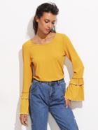 Shein Pearl Beading Layered Bell Cuff Ribbed Top